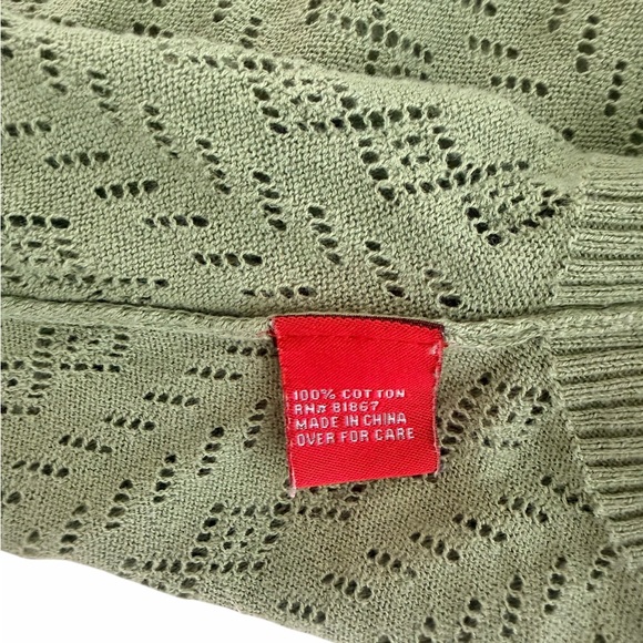 Olive Green Pointelle Cropped Knit Top – 100% Cotton - Picture 5 of 7